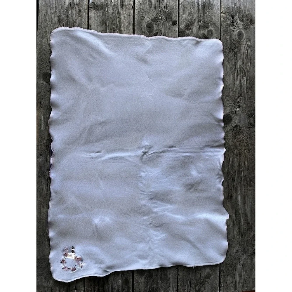 Vitamins Baby Blanket White Pink Floral Wreath Embroidered Cotton Swaddle Lovey